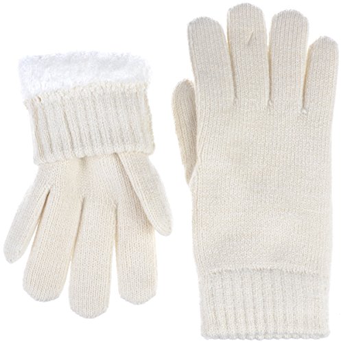 BYOS Winter Womens Toasty Warm Plush Fleece Lined Knit Gloves, 14 Solid Colors (Ivory)