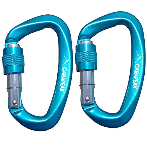 CARAPEAK 25kN Heavy Duty Screwgate Locking Rock Climbing Carabiner Set, 2 Pack Snag-Free D Shaped Screw Lock Carabiner, Strong Aluminum Lockable Clip Blue