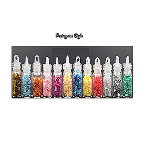 Like U Glitter Nail Art Chunky Sequins Manicure Glitter Powder Flakes 3D Nail Art Decoration, 12 Colors DIY Nail Art Kit (Pentagram Style)