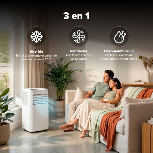 AVERA Aire Acondicionado Portátil 3 en 1 Enfriador, Ventilador y Deshumidificador, 115V, Hasta 16 m², Temperatura de 17 a 30°C, 53 dB, Temporizador 24 h, Control Remoto y Kit de Ventana | AICP01