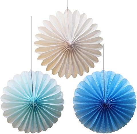 HEARTFEEL 3 pcs 14 inch Paper Fan Flowers Paper Pinwheel Decorations and 3 pcs 12 inch Honeycomb Tissue Paper Fans Hanging Decorative Flower Party Wedding Decoration Birthday Showers (TF-1)