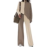 Fixmatti Women's Sweater Set High Neck Long Sleeve Top and Wide Leg Pant 2 Piece Lounge Set