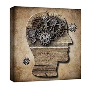 Canvas Wall Art Abstract Gear Brain Painting Artwork for Home Prints Framed - 12x12 inches