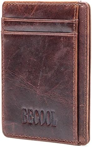 Minimalist Slim Genuine Leather Wallet~RFID Blocking (Brown)~Front Pocket Card Wallet