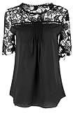 Manzocha Women's Lace Chiffon T Shirt Stitching Blouse Hollow Out Tops