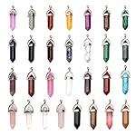 Wisehands Mutilcolor 50 Pcs Bullet Shape Gemstone Pendants Crystal Quartz Stone Pendants for Necklace Jewelry Making with a Velvet Pouch