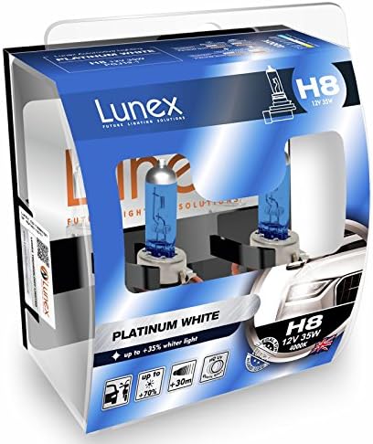 LUNEX H8 708 PLATINUM WHITE Headlight Halogen Bulbs 12V 35W PGJ19-1 +35% whiter light 4000K duobox (2 units)