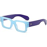 EYLRIM Square Thick Frame Glasses for Women Men Chunky Rectangle Blue Light Glasses Non Prescription Eyeglasses