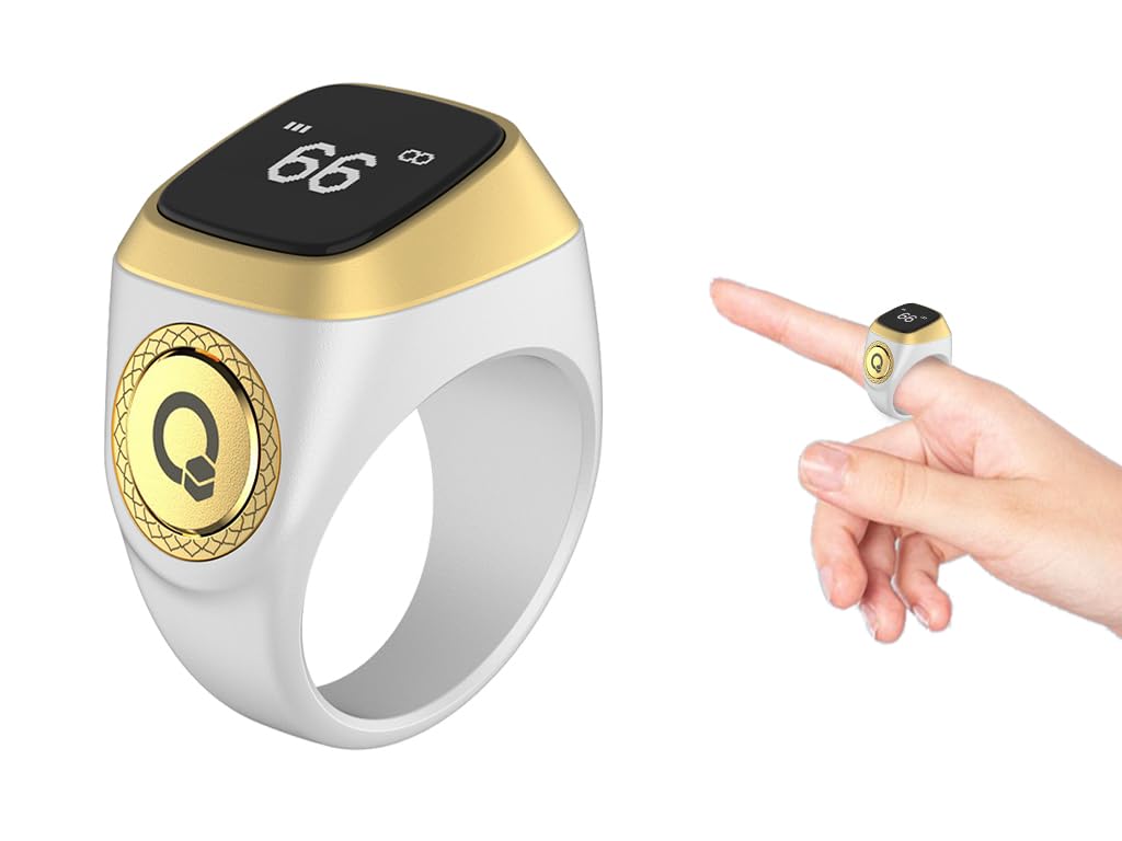 Kellegour Smart Tasbih Tally Counter Ring,Rechargeable Electronic Finger Counter,20mm Smart Ring Digital Tasbeeh Counter,Digital Electronic Tasbeeh Counters for Prayer with Vibration Reminder,White