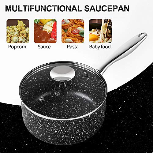 MICHELANGELO Sauce Pan with Lid, 3 Quart Saucepan with Lid Nonstick