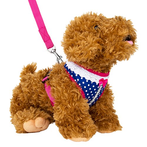CueCue Pet Studded Polka Dot Choke Free Harness with Leash, Small, Pink/Blue