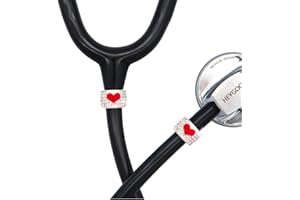 HEYGOO 2 Pack Bling Heart Stethoscope Charms, Red Heart Stethoscope Id Name Tag
