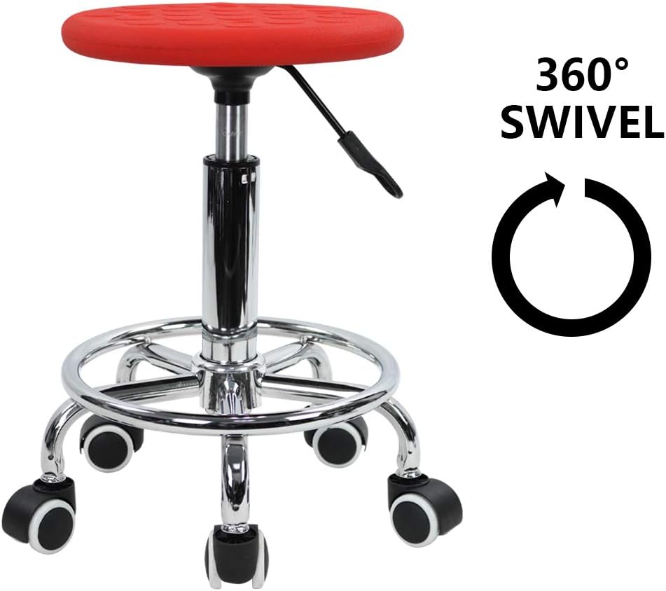KKTONER PU Foam Rolling Stool with Footrest Height Adjustment Swivel Laboratory spa Salon Tattoo Work Anti-Static Stool Small (Red): Kitchen & Dining