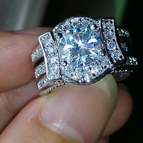 Lovely Ring - Majestic Sensation Topaz 14KT White Gold Filled 2 Wedding Band Ring Set Size8