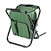 Fishing Backpack Chair,Portable Camping Stool,Foldable Backpack Stool with Double Layer Oxford Fabric Cooler Bag for Fishing,Beach,Camping,House and Outing (Green)