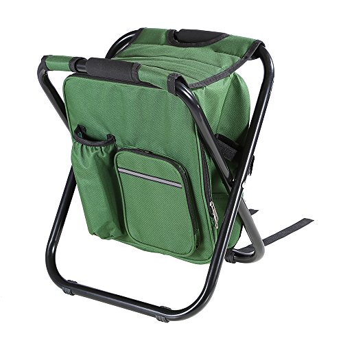 Fishing Backpack Chair,Portable Camping Stool,Foldable Backpack Stool with Double Layer Oxford Fabric Cooler Bag for Fishing,Beach,Camping,House and Outing (Green)