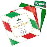 Christmas Tissue Paper – 50 Sheet Gift Wrap Bulk - Xmas Red, Green & White - Decorate Bags, Party Favors, Hampers, Baskets, Treat Boxes, Wrapping Paper