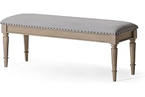 Maven Lane Elizabeth Traditional Wooden Upholstered Bench, Padded Seat for Kitchen Dining Room Table or Entryway in Antiqued 