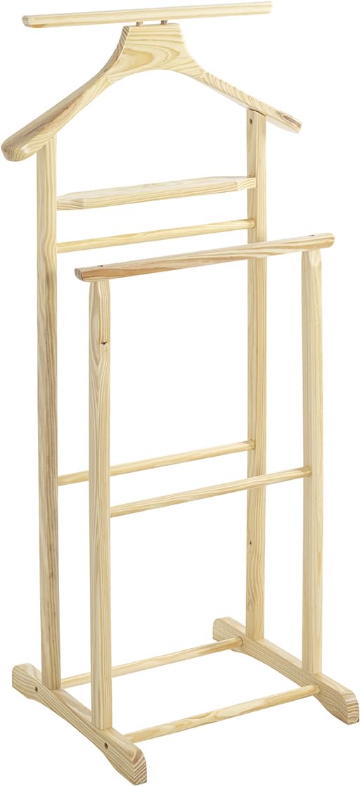 HAKU valet stand, valet rack, natural, solid wood – Dimensions: W 47 x H 102 x D 36 cm, Style: Traditional