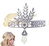 Babyond® Bling Silver-Tone The Great Gatsby Inspired Flapper Leaf Simulated Pearl Wedding Tiara Headpiece