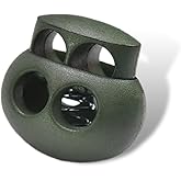 LongSLong 12 Pack MilitaryGreen Plastic Spring Toggle Stopper Cord Lock for DrawString, Paracord Cord Stop Rope Clip Elastic Shoelace Lock Gloves Fastener Slider Double Hole