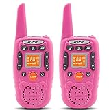 Eoncore T358 Walkie Talkies for Kids Two Ways Radio Toy Long Range 22 Channels 10 Call Tone Build-in Flashlight Pink