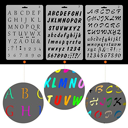 Easonove Set of 6 Alphabet Letter and Number Drawing Painting Stencils Scale Template for Planner/Notebook/Diary/Scrapbook/Journaling/Graffiti/Card DIY Drawing Painting Craft Projects - Thumbnail 4