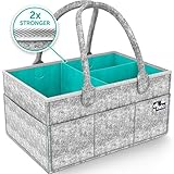 Baby Diaper Caddy Organizer - Portable Large diaper caddy tote - Car Travel Bag - Nursery diaper caddy Storage Bin - Gray Felt Basket Infant Girl Boy - Cute Gift for Kids - Newborn Registry Must Have