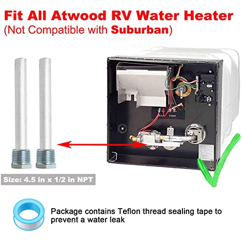 2 Pack RV Water Heater Anode Rod 4.5" L x 1/2" NPT, Replacement Part