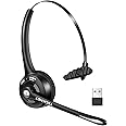 TECKNET Wireless Headset, Bluetooth Headphones with Noise Cancelling Microphone for Trucker, Hand Free Wireless Headset with Mute Mic for Cellphone/PC/Home/Office/Call Center (USB Dongle)