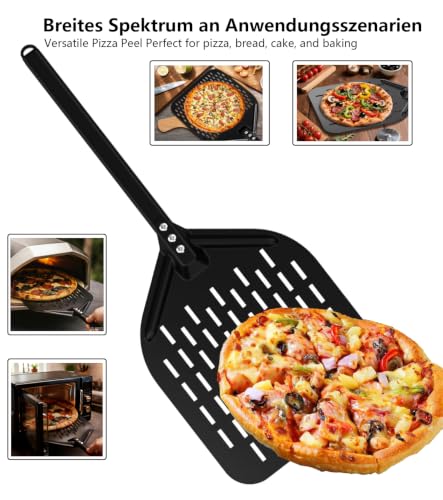 ZUGJOZD Set of perforated pizza peel, anodized aluminum pizza peel with comfortable and removable handles, including 7 and 12 in pizza shovel for turning and transporting pizzas.