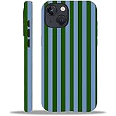 WANKBLC Compatible with iPhone 13 14 Matte Case, Green and Blue Stripes Geometric Vertical Line Pattern for Girl Full Body Design Soft Silicone Drop Shock Scratch Protection