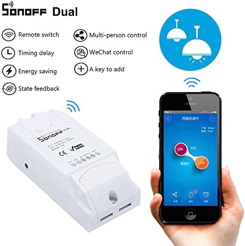 SmartFuture Sonoff Dual WiFi Smart Switch Wireless Remote Control Timing Smart Home Automation Module Compatible with Amzon Alexa 2 Channel Switch Fan Controller Via IOS Android