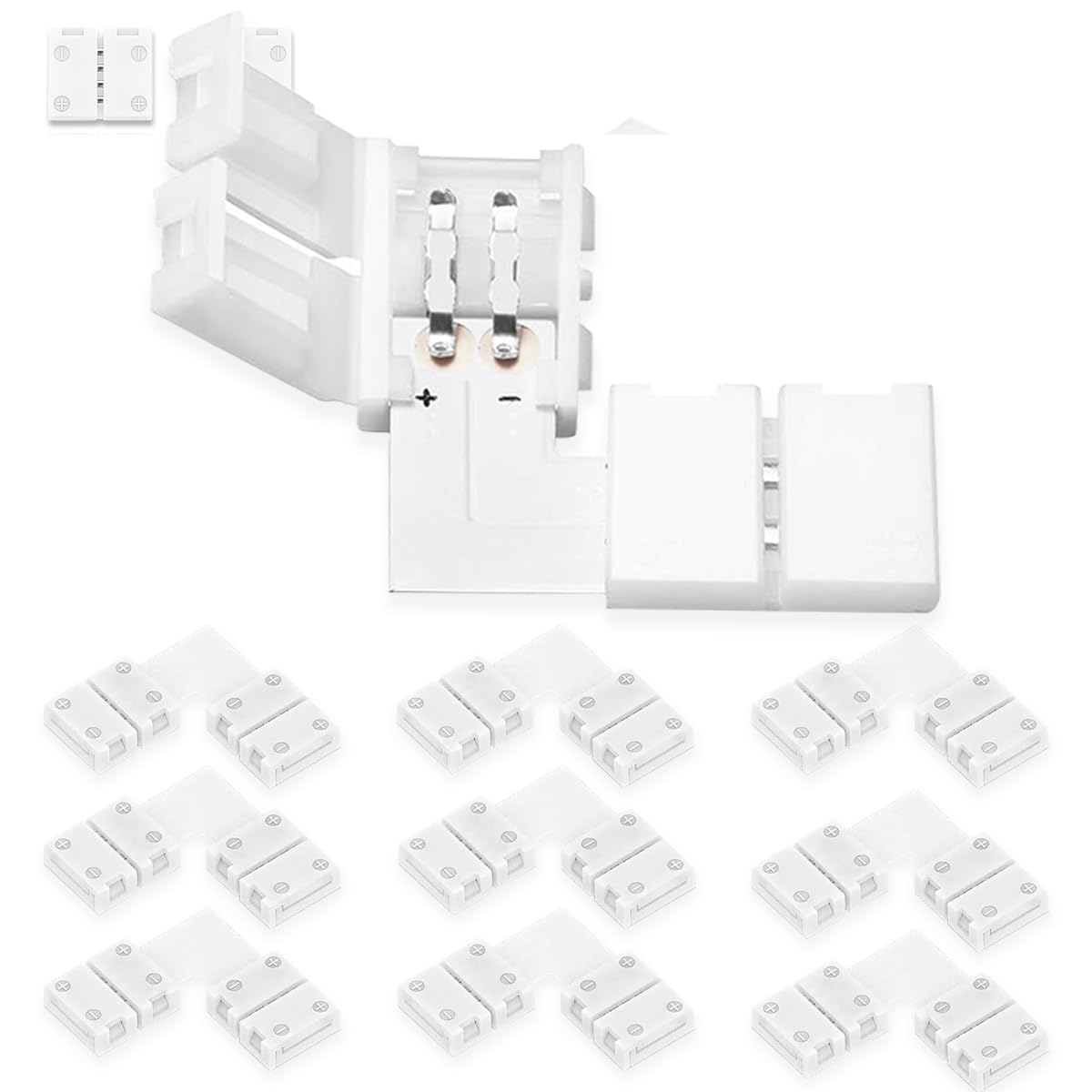 UBRAVE LED Light Connector, 10 Pcs 8mm 2 Pin RGB LED L Shape Connector, RGB Splitter Right Angle Corner Connector, 8mm Gapless Adapter for RGB SMD 3528/2835 RGB Multicolor LED Strip Lights 12V-24V
