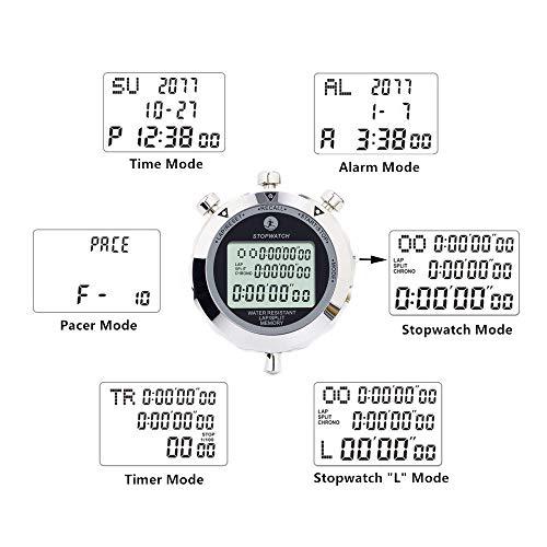 Rolilink Stopwatch Metal Stop Watch Timer 30 Lap Memory Coach Sports Timer for Competitions, Games