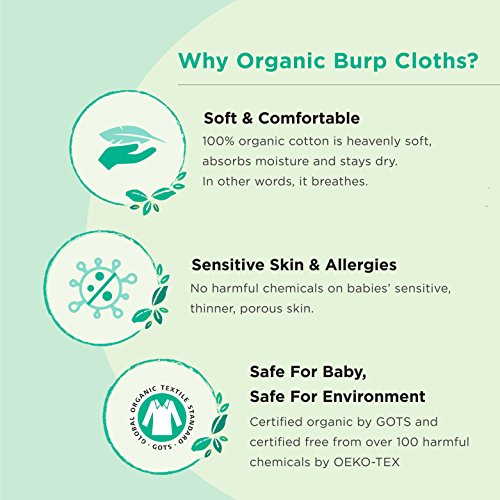 Organic Cotton Baby Burp Cloths, 5-Pack, Large 21"x10", Triple Layer, Thick, Soft and Absorbent Towels, Burping Rags for Newborns, Baby Shower Gift for Boys and Girls - Thumbnail 2