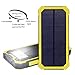 ToHLo Solar Charger Power Bank 15000mAh, Solar External Battery Pack, Dual USB Portable External Solar Power Bank Charger for Iphone 7 6 Plus 5 Galaxy S7 6 5 HTC and most Smart phones Tablets (Yellow)