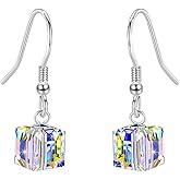 Austrian Crystal Cube Drop Dangle Earrings for Women Fashion 14K Gold Plated Hypoallergenic Jewelry