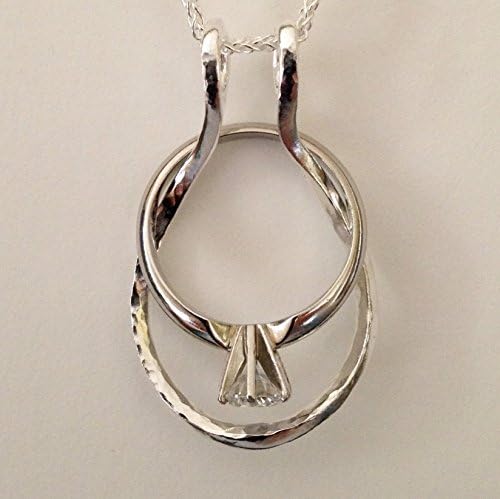 Ring and Charm Holder Necklace, Hammered Dewdrop by Ali C Art, Made In The USA, Unique Handmade Sterling Silver Jewelry