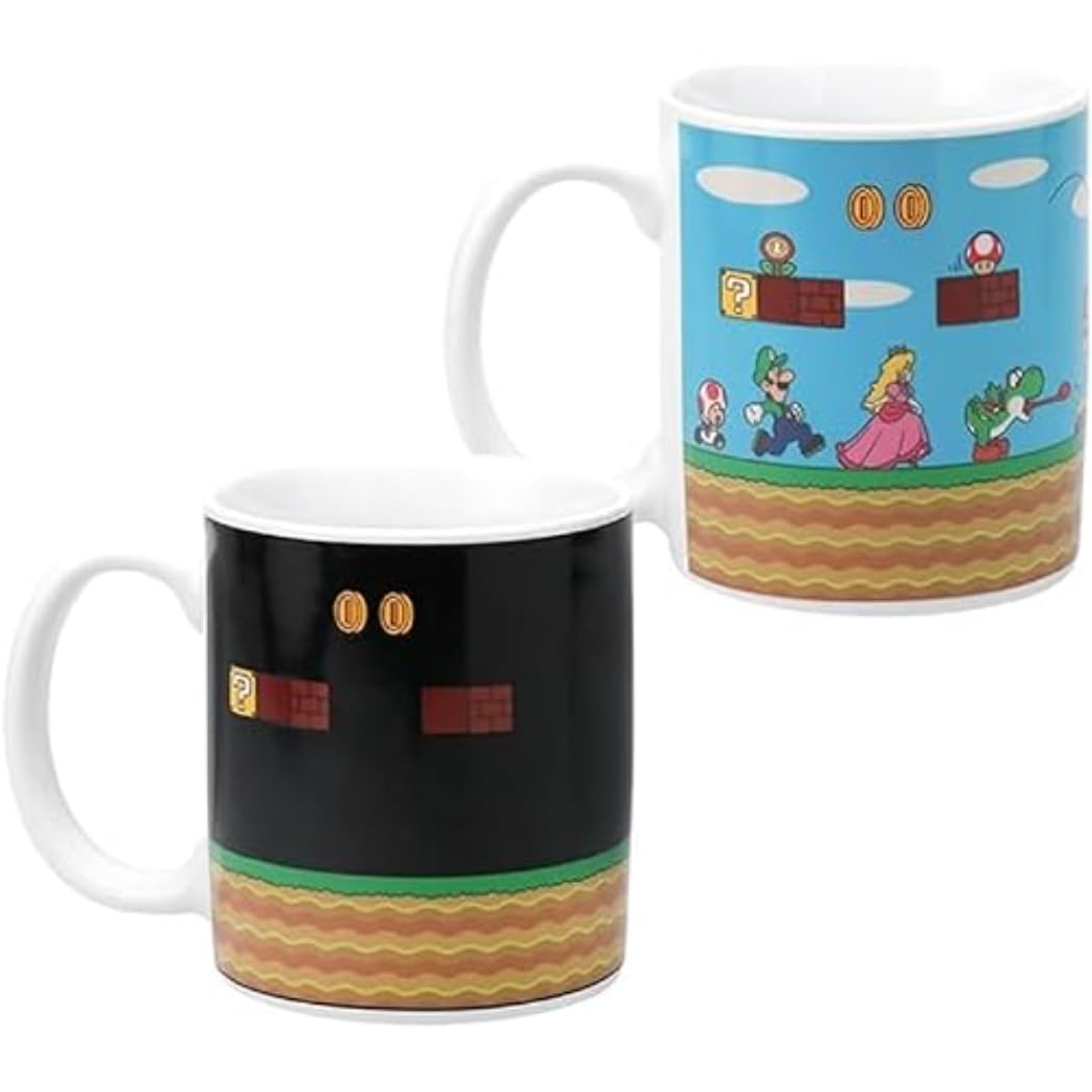 Paladone Super Mario Bros Heat Changing Coffee Mug - Official Licensed Nintendo Merchandise, Nostalgic Gamer Icon Gift for Luigi, Yoshi & Princess Peach for Collectors 10oz Pop Culture Teacup