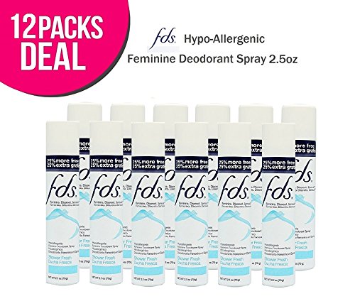 FDS Hypo-Allergenic Feminine Deodorant Spray, Shower Fresh, 2oz + 25% BONUS (12-Packs)