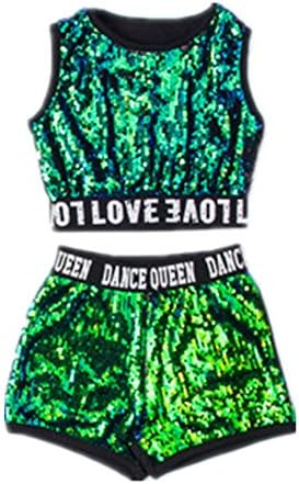 Kids Girls Hip-hop Jazz Performance Costumes Dancing Clothes Sequin School Halloween Set
