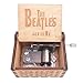 Mini Music Box Hand Crank Carved Wood Musical Gifts,Play Let it Be,Brown