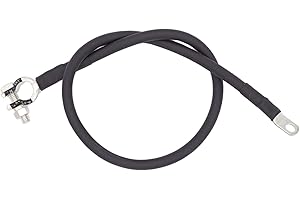 FAST & QUIET 4 AWG Battery Cable with Battery Terminals, Pure Copper Wire, Automotive, Power Inverter, Welding, Golf Cart, Lawn Mower, Motorcycle (Black Wire, 2.5 FT (30 in), 1/4" to Top Post Neg, 1pc)