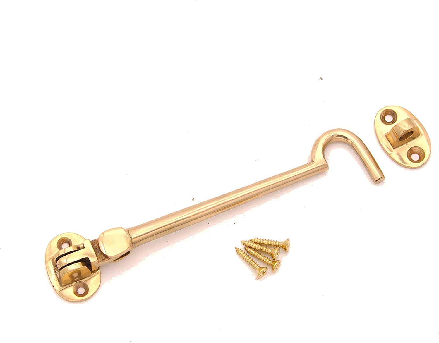 Infinity Decor Solid Brass Cabin Hook and Eye Silent Catch 150mm Door Window Shed Gate Latches in Polished Brass Finish