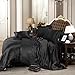 uxcell 4 Piece Silk Blend Duvet Cover Pillowcase Sheet Bedding Set Solid Color Black Full Size