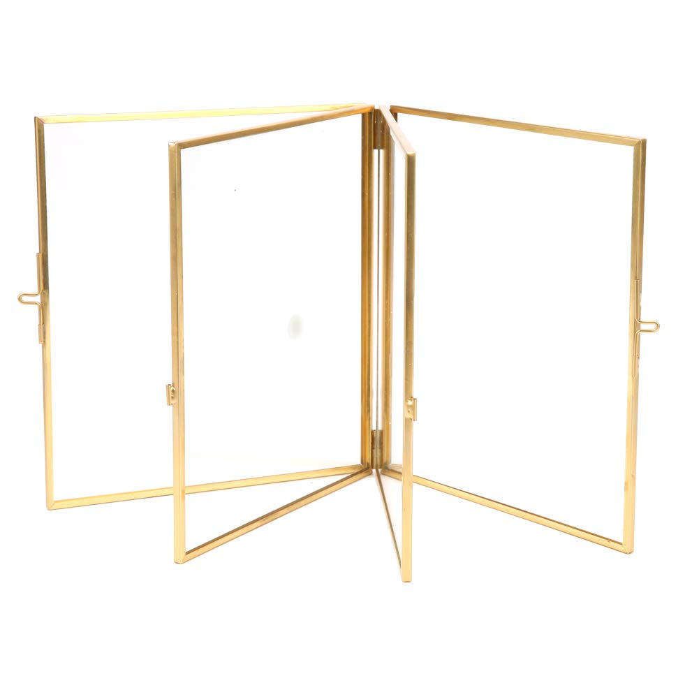 Picture Frame, Folding Double Sided Glass Metal Photo Picture Frame Flower Plant Specimen Holder Portrait Holder for Wedding Home Office Decor 5.5''x6.3''