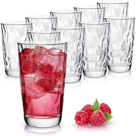 Clear Drinking Glasses Set of 10 | Real Glassware with Heavy Base | 10 Highball Drinkware Tumbler Set For Water, Whiskey, Cocktails | Best Kitchen Gift