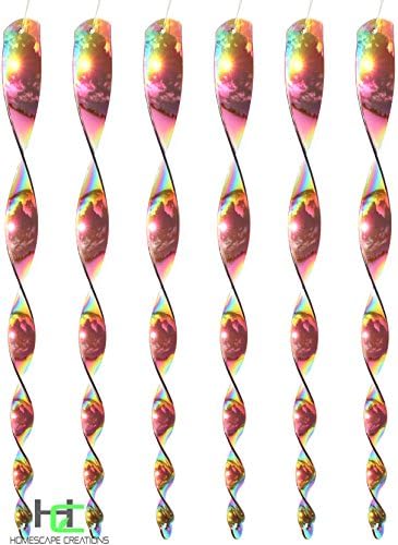Bird Repellent Reflective Scare Rods by Homescape Creations - Ornamental Spiral Deterrent Device - 6 Pack (12inches)