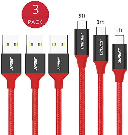 USB Type C Cable,JianHan 3 Pack (1.5ft+3.3ft+6.6ft) USB C to USB A Fast Charging Charger Cord for Samsung Galaxy S10,S9,S9 Plus,S8,S8 Plus,Note 9 8,A5 (2017),LG G7 G6 G5 V20 V30 (Red)